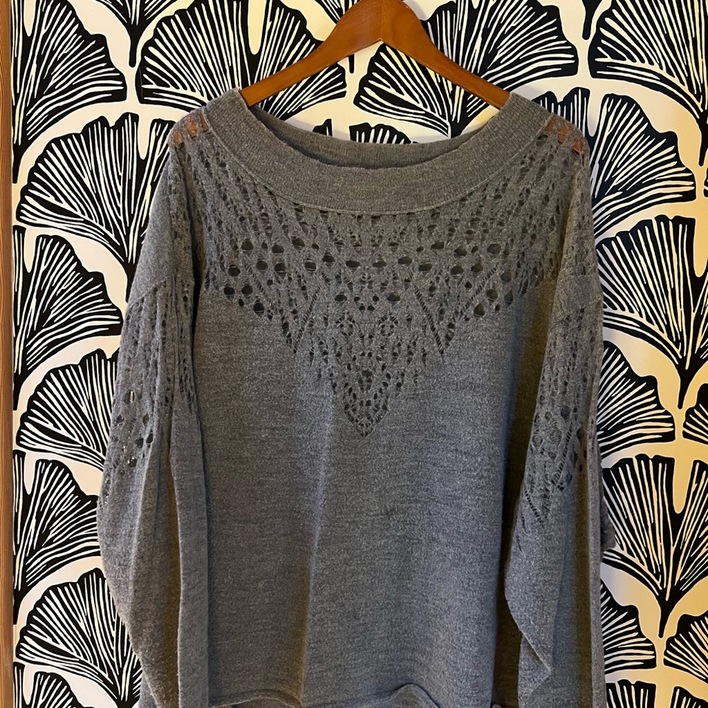 Free People Gray Lace Knit Sweater Oversized